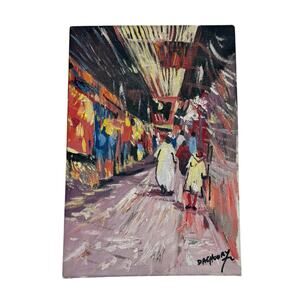 Late 20th Century Colorful Oil on Canvas "Moroccan Souk" by Artist Daghoury